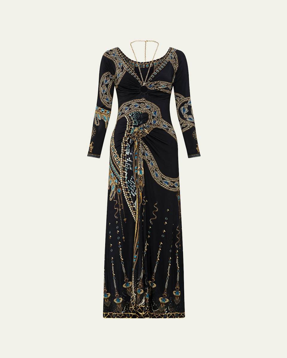 Call Me Cleopatra Ruched Jersey Chain Maxi Dress